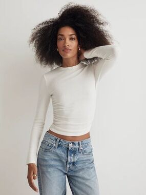 Brushed Jersey Ruched Long-Sleeve Tee